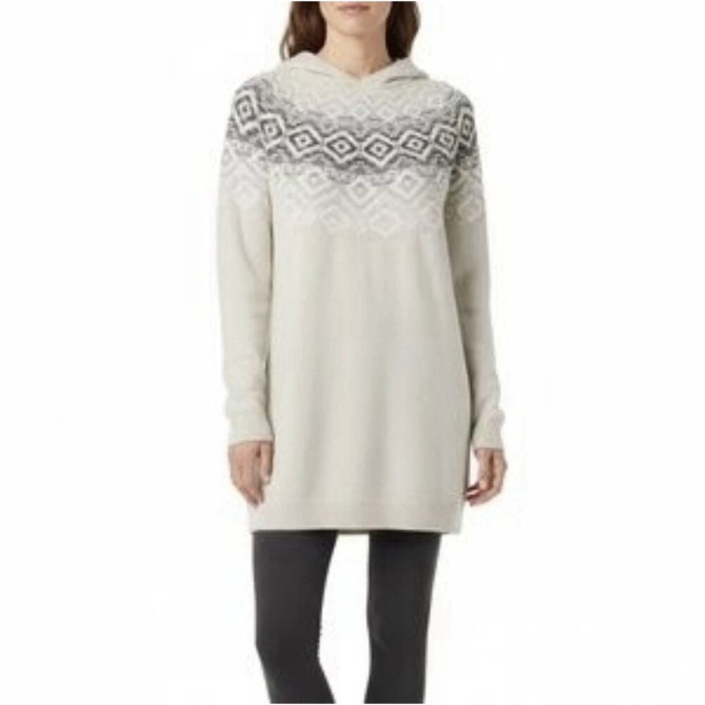 J. Jill Fair Isle Hooded Sweater Tunic Womens Small Tall Gray Long Sleeve Cozy